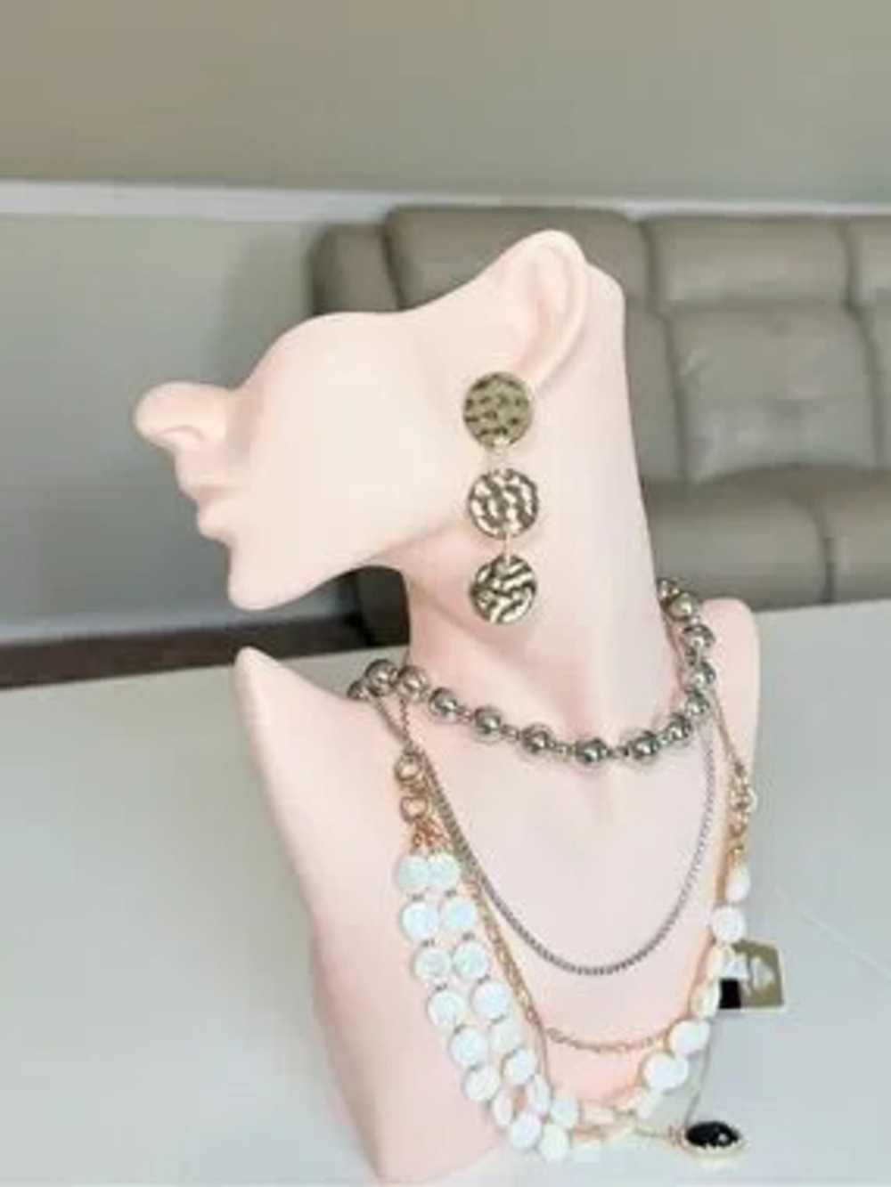 Gold-Tone Hammered Triple Drop Earrings